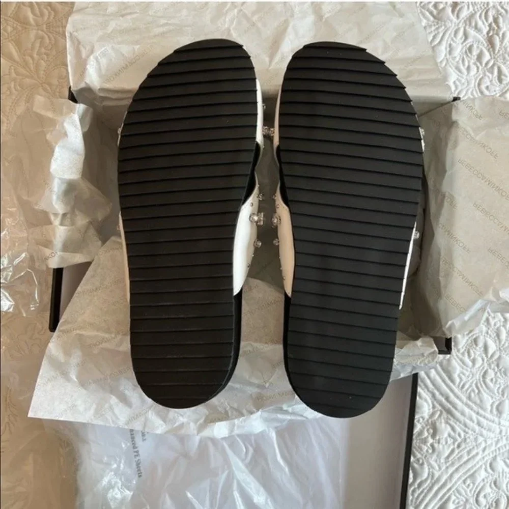 Rebecca Minkoff White Theo Jeweled Leather Slide Sandals - Picture 5 of 6